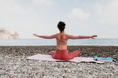 woman-sea-pilates-sporty-happy